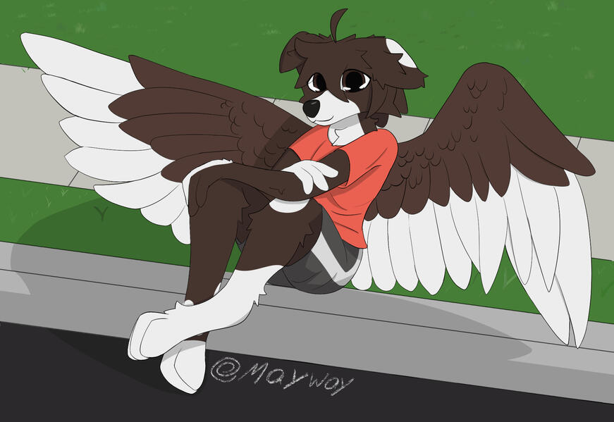 Dog-bird on the curb Dog-bird on the curb